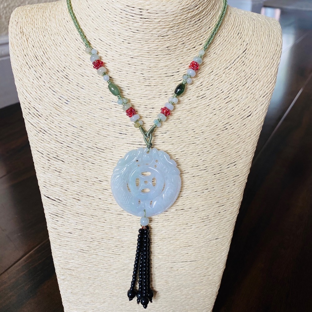 Hand carved dragon jade necklace